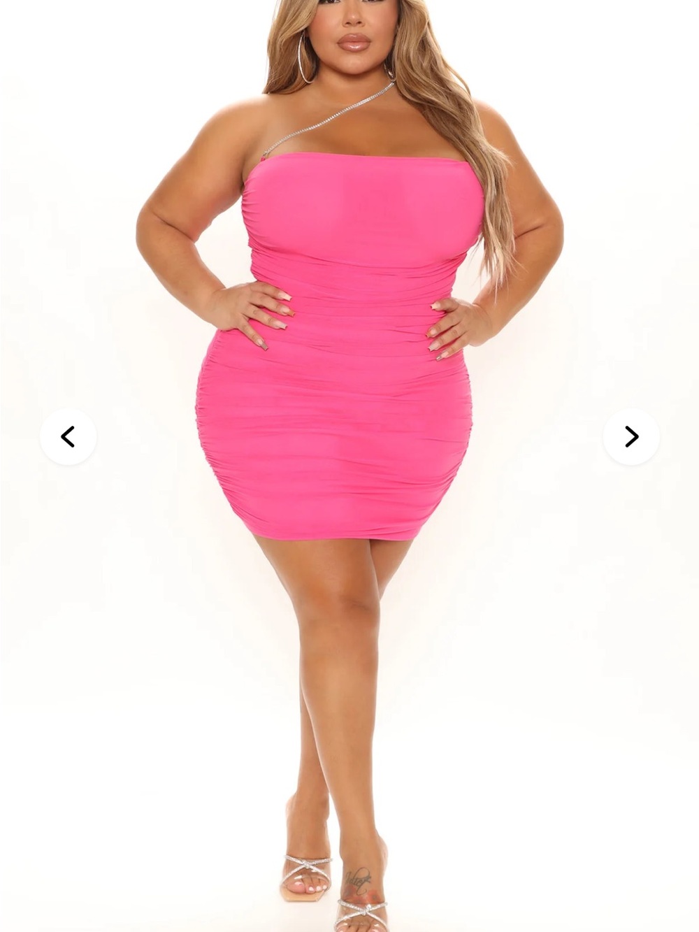 Fashion Nova Strapless Ruched Mini Dress - Hot Pink